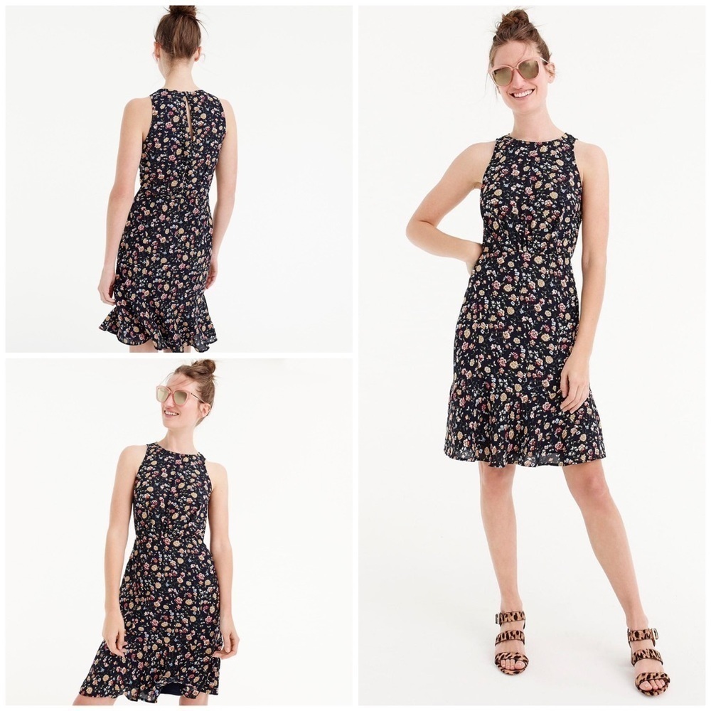 EUC J. Crew Mercantile Navy Blue Ruched-Waist Vintage Floral Dress Size 4​​​​​​